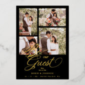 Invitation En Aluminium Black Trendy Collage 4 Photos Luxury Script  (Recto)