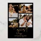 Invitation En Aluminium Black Trendy Mariage 4 photos Real Golden (Recto)