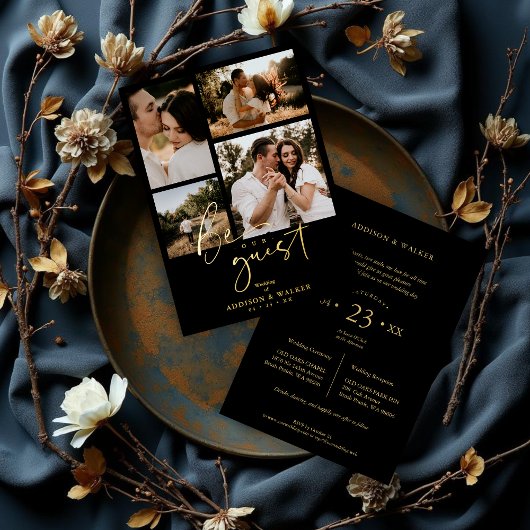 Invitation En Aluminium Black Trendy Mariage 4 photos Real Golden