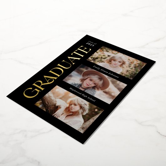 Invitation En Aluminium Black Trendy Serif Diplôme photo multiple (Rotation)