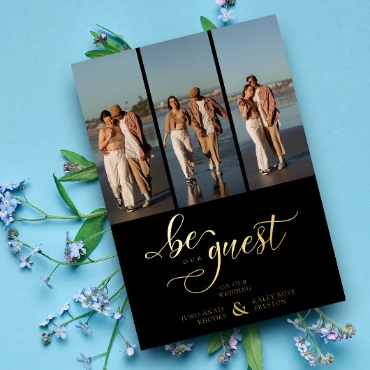 Invitation En Aluminium Black Vertical 3 Photos Collage Handwritten Fancy