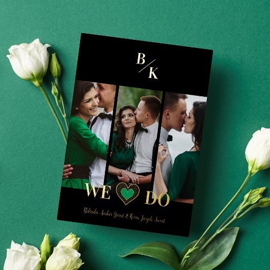 Invitation En Aluminium Black Vertical 3 Photos Collage Handwritten Fancy