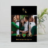 Invitation En Aluminium Black Vertical 3 Photos Collage Handwritten Fancy (Debout devant)