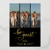 Invitation En Aluminium Black Vertical 3 Photos Collage Handwritten Fancy (Recto)