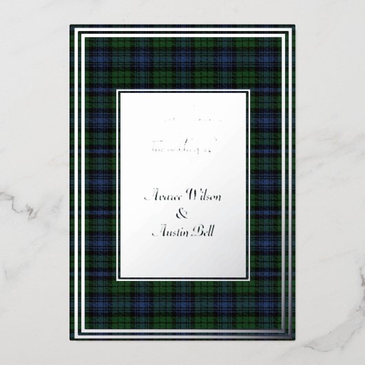 Invitation En Aluminium Black Watch Ancien Tartan original Argent (Recto)