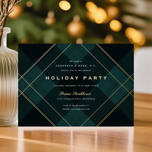 Invitation En Aluminium Black Watch Plaid Corporate Holiday Party