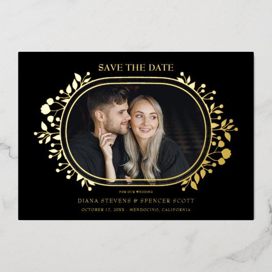 Invitation En Aluminium Black Wedding Fancy Ornament Frame Flowers (Recto)