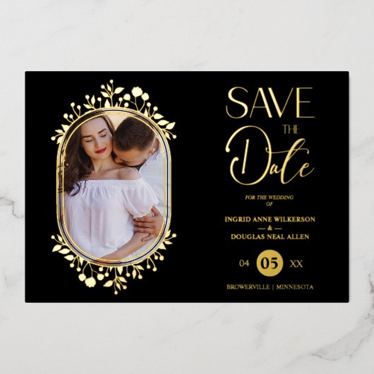 Invitation En Aluminium Black Wedding Fancy Ornament Frame Flowers Photo (Recto)