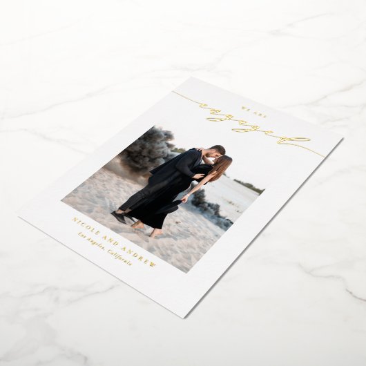 Invitation En Aluminium Black Whimsical Script Photo Engagement (Rotation)