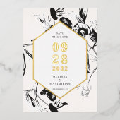 Invitation En Aluminium Black & White floral george or cadre enregistrer d (Recto)