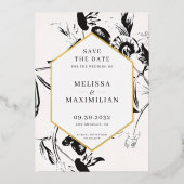 Invitation En Aluminium Black & White floral george or cadre enregistrer d (Recto)