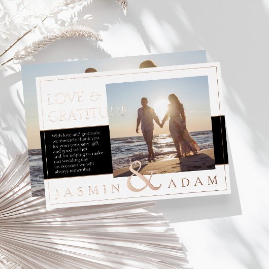 Invitation En Aluminium Black White Photo Mariage Amour et Gratitude Rose