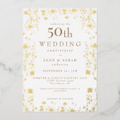 Invitation En Aluminium Blanc 50e anniversaire Mariage or floral (Recto)