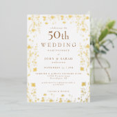 Invitation En Aluminium Blanc 50e anniversaire Mariage or floral (Debout devant)