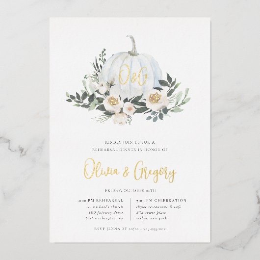 Invitation En Aluminium Blanc Automne Citrouille Dîner de répétition de ve (Recto)