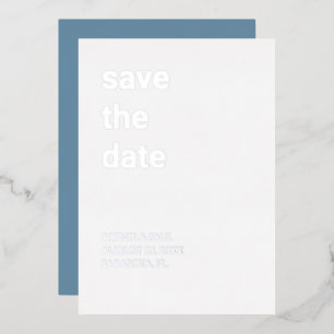 Invitation En Aluminium Blanc Dusty Blue Enregistrer la date Argent
