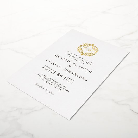 Invitation En Aluminium Blanc Elegant Simple Gold Frame Mariage initial (Rotation)