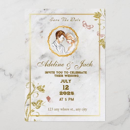 Invitation En Aluminium Blanc et Or Élégants (Recto)