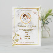 Invitation En Aluminium Blanc et Or Élégants (Debout devant)