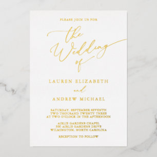 Invitation En Aluminium Blanc et Or Feuille Monogramme Mariage Minimaliste