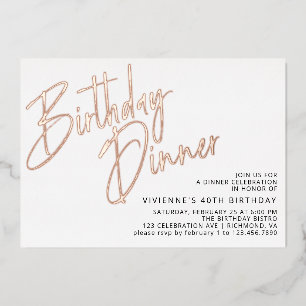 Invitation En Aluminium Blanc et or rose Simple dîner d'anniversaire élé