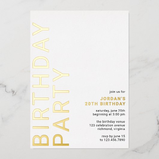 Invitation En Aluminium Blanc et Or | Simple Moderne N'Importe Quel Âge An (Recto)