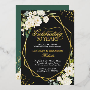 Invitation En Aluminium Blanc Floral Or Géométrique Mariage Anniversaire