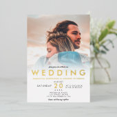 Invitation En Aluminium Blanc moderne ombre simple 2 photos mariage (Debout devant)