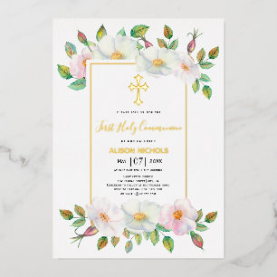 Invitation En Aluminium Blanc, rose sauvage fille rose florale Premier or