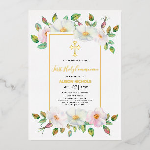 Invitation En Aluminium Blanc, rose sauvage rose florale fille Premier Sai