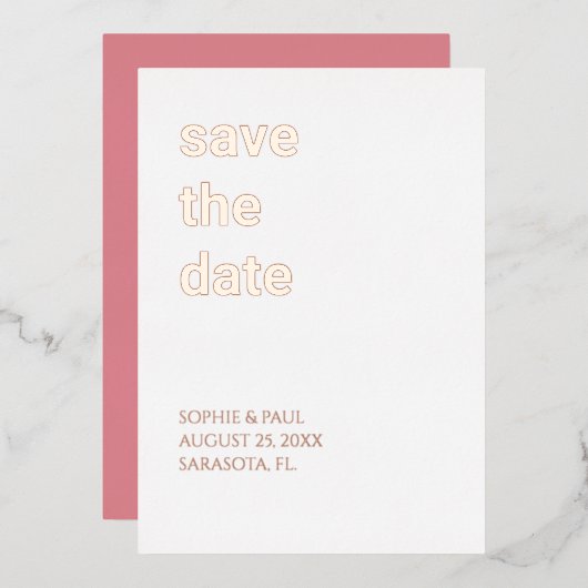 Invitation En Aluminium Blanc rose vif Enregistrer la date Rose or (Recto/Verso)