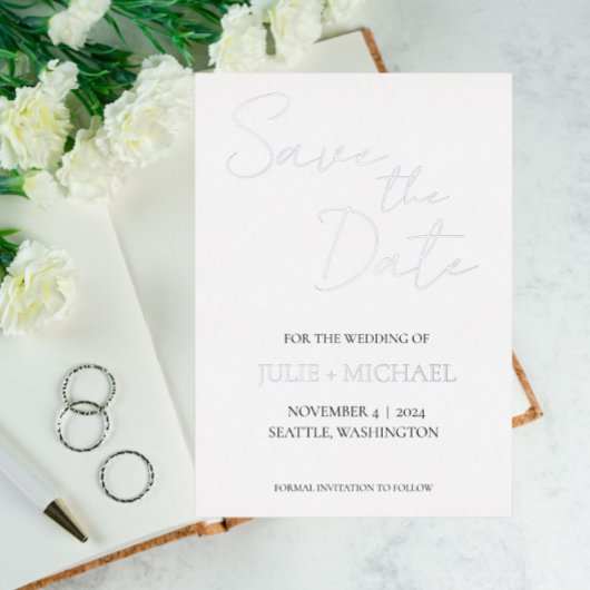 Invitation En Aluminium Blanc style simple mariage Enregistrer la date