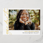 Invitation En Aluminium Blancs Gold Calligraphy Photo Graduation (Recto)