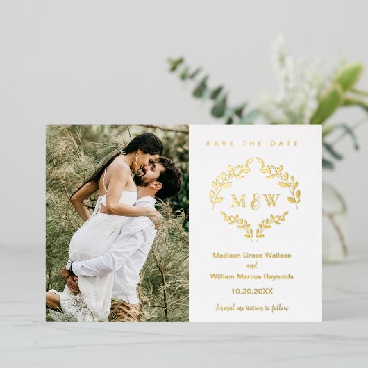 Invitation En Aluminium Blason de mariage luxueux Monogramme Couronne pers (Debout devant)