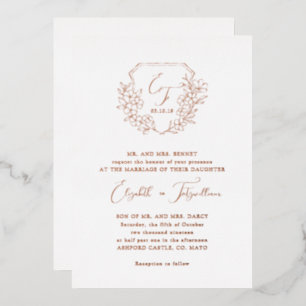 Invitation En Aluminium Blason de monogramme de fleur de cerisier en feuil