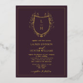 Invitation En Aluminium Blason de monogramme de fleur sauvage violette cla (Recto)