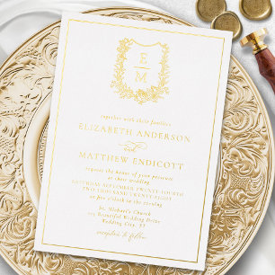 Invitation En Aluminium Blason de monogramme floral élégant Mariage Or