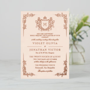 Invitation En Aluminium Blason de monogramme vintage dessiné à la main en 