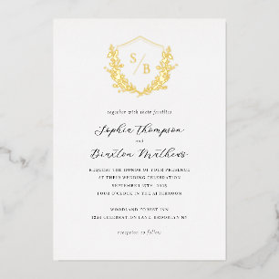 Invitation En Aluminium Blason Floral Minimaliste Élégant Monogramme Maria