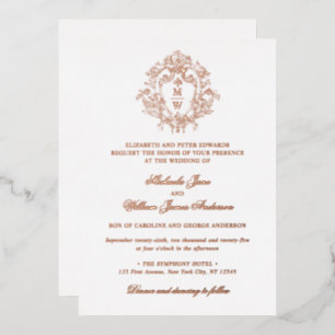 Invitation En Aluminium Blason Monogramme Régence Vintage Mariage Réel