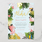 Invitation En Aluminium Bleu | Aloha Hawaii Tropical Gold Birthday Party (Recto)