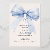 Invitation En Aluminium Bleu arc crème garçon Baptême argent (Recto)
