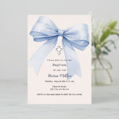 Invitation En Aluminium Bleu arc crème garçon Baptême argent (Debout devant)