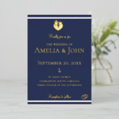 Invitation En Aluminium Bleu bleu marine Ancre Mariage or (Debout devant)