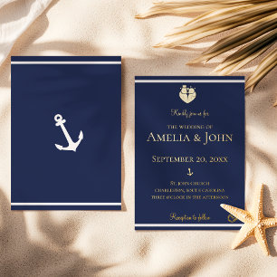 Invitation En Aluminium Bleu bleu marine Ancre Mariage or