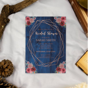Invitation En Aluminium Bleu Bourgogne Géométrique Rose Gold Mariage Bébé