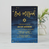Invitation En Aluminium Bleu brillant et Gold Bar Mitzvah (Debout devant)