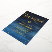 Invitation En Aluminium Bleu brillant et Gold Bar Mitzvah (Rotation)