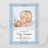 Invitation En Aluminium Bleu Chosen Loved Introduire Adopté Garçon Bébé (Recto)