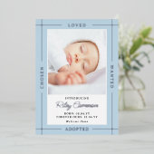 Invitation En Aluminium Bleu Chosen Loved Introduire Adopté Garçon Bébé (Debout devant)